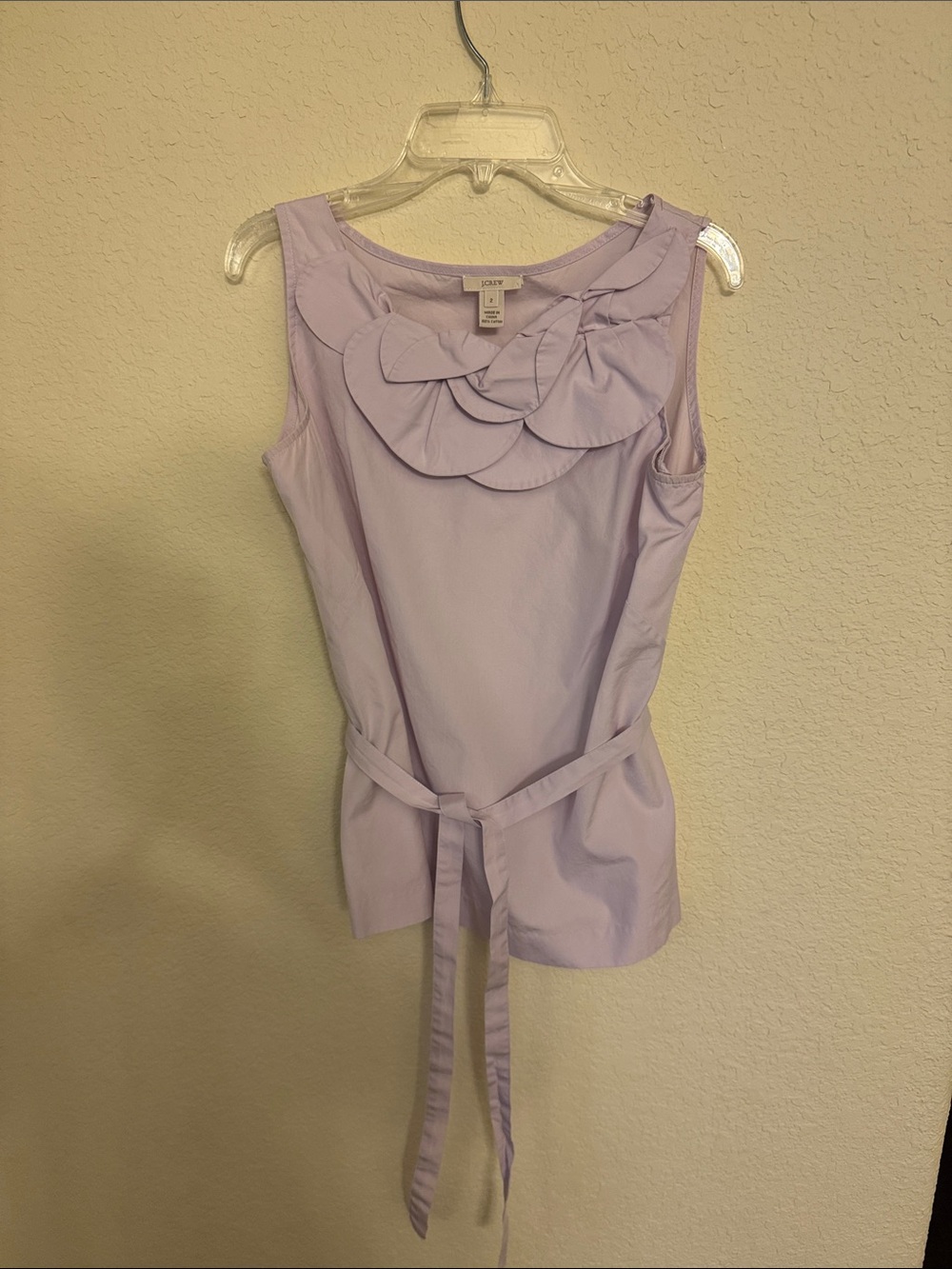 J. Crew Lavender Layered Ruffle Sleeveless Top with Self Tie